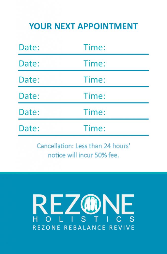 Rezone Holistics Business Card (back)